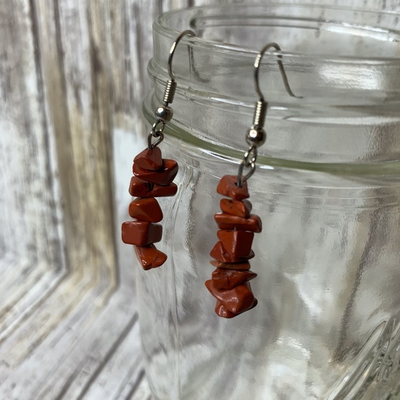 Brown stone bead hanging Earrings - 2 in - Picture 3 of 3